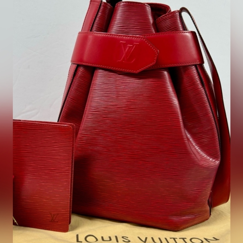 LOUIS VUITTON RED EPI LEATHER, MATCHING FOLDING WALLET & DUSTBAG w/COA!